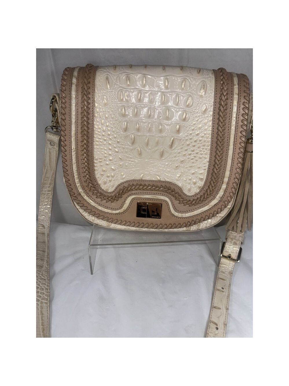 SUNGLOW DALTON Brahmin SONNY Ivory Sand WHIPSTITCH Flap SADDLE BAG Crossbody - Picture 15 of 15